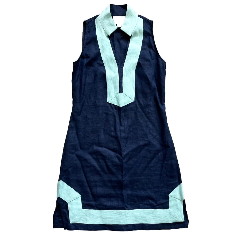 SAIL TO SABLE Linen Classic Sleeveless TUNIC DRESS Navy Turquoise Size XXS - Picture 1 of 11